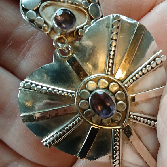 Earrings - Custom Made - Sterling Silver - 18K gold - Amethyst - Picture 5 of 6